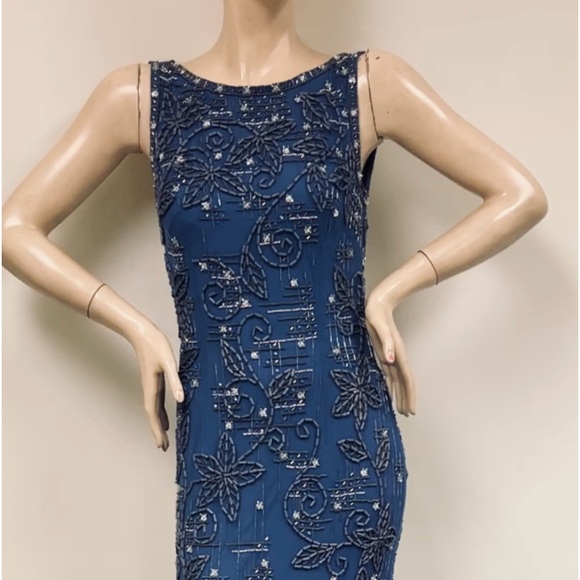 Theia fully beaded sleeveless long Gown with tail - Picture 3 of 13